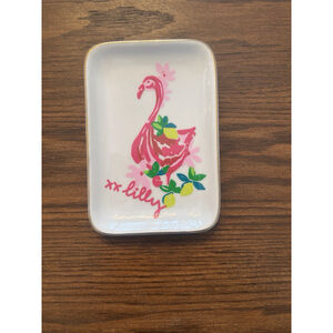 Lilly Pulitzer Trinket Dish Jewelry Organizer Rectangle Tray Flamingo Gold Trim
